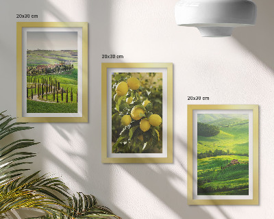 Ensemble de 3 tableaux Paysages italiens avec des agrumes et des collines verdoyantes