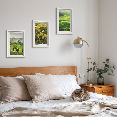 Ensemble de 3 tableaux Paysages italiens avec des agrumes et des collines verdoyantes