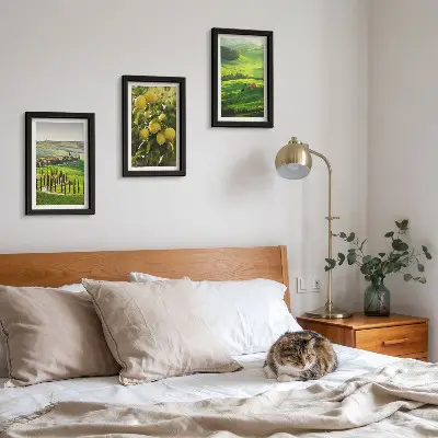 Ensemble de 3 tableaux paysages italiens avec agrumes et collines verdoyantes