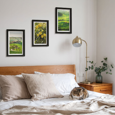 Ensemble de 3 tableaux Paysages italiens avec des agrumes et des collines verdoyantes