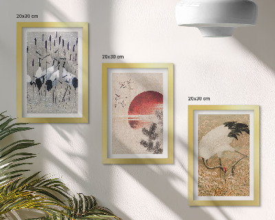 Lot de 3 tableaux Illustrations de grues japonaises dans un paysage japandi
