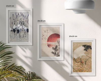 Lot de 3 tableaux Illustrations de grues japonaises dans un paysage japandi