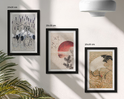 Lot de 3 tableaux Illustrations de grues japonaises dans un paysage japandi