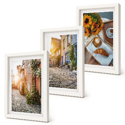 Ensemble de 3 tableaux Des rues charmantes avec du café et des tournesols