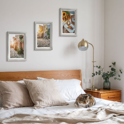 Ensemble de 3 tableaux Des rues charmantes avec du café et des tournesols