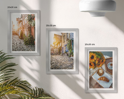 Ensemble de 3 tableaux Des rues charmantes avec du café et des tournesols