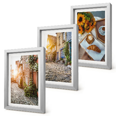 Ensemble de 3 tableaux Des rues charmantes avec du café et des tournesols