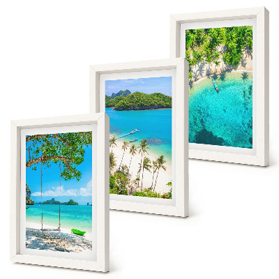 Lot de 3 tableaux Plages tropicales bordées de palmiers et d'eaux cristallines