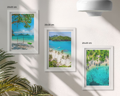 Lot de 3 tableaux Plages tropicales bordées de palmiers et d'eaux cristallines