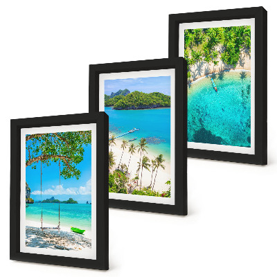 Lot de 3 tableaux Plages tropicales bordées de palmiers et d'eaux cristallines