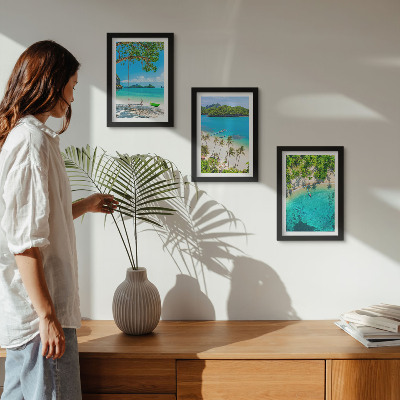 Lot de 3 tableaux Plages tropicales bordées de palmiers et d'eaux cristallines