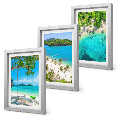 Lot de 3 tableaux Plages tropicales bordées de palmiers et d'eaux cristallines