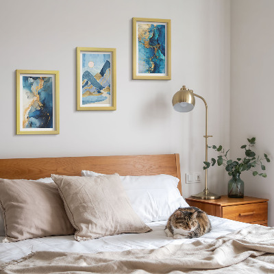 Ensemble de 3 tableaux Montagnes bleues avec des éléments de motifs abstraits