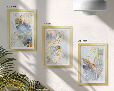 Lot de 3 tableaux Feuilles dans les tons de bleu et de beige sur fond clair