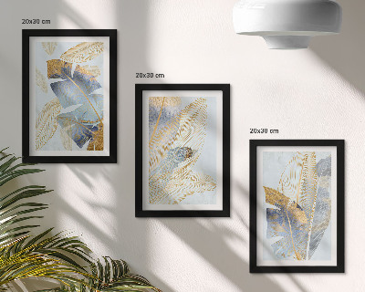 Lot de 3 tableaux Feuilles dans les tons de bleu et de beige sur fond clair