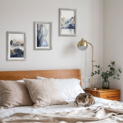 Ensemble de 3 tableaux Paysages de montagne aux tons bleus et gris