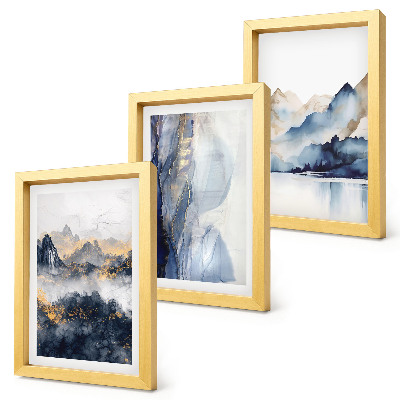 Ensemble de 3 tableaux Paysages de montagne aux tons bleus et gris