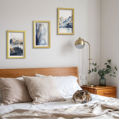 Ensemble de 3 tableaux Paysages de montagne aux tons bleus et gris