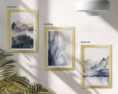Ensemble de 3 tableaux Paysages de montagne aux tons bleus et gris