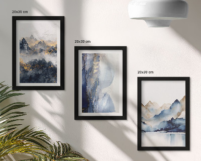 Ensemble de 3 tableaux Paysages de montagne aux tons bleus et gris