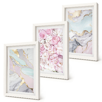 Mur de cadres Fleurs roses aux motifs marbrés et pastel