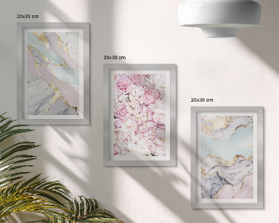 Mur de cadres Fleurs roses aux motifs marbrés et pastel