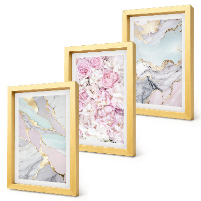 Mur de cadres Fleurs roses aux motifs marbrés et pastel