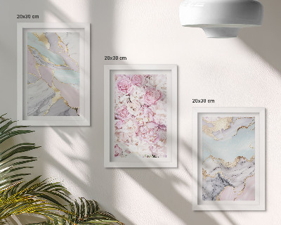 Mur de cadres Fleurs roses aux motifs marbrés et pastel