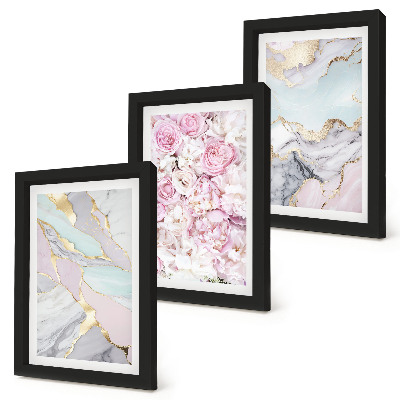 Mur de cadres Fleurs roses aux motifs marbrés et pastel