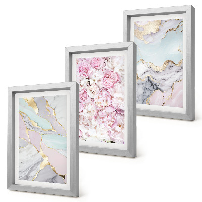 Mur de cadres Fleurs roses aux motifs marbrés et pastel