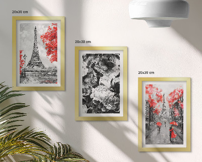Lot de 3 tableaux Tableaux gris de la Tour Eiffel avec des touches de rouge