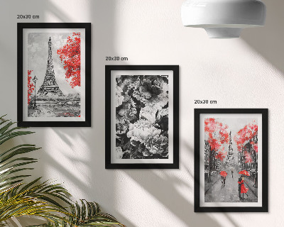 Lot de 3 tableaux Tableaux gris de la Tour Eiffel avec des touches de rouge