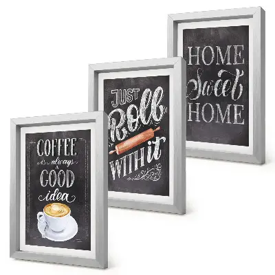Ensemble de 3 tableaux représentant café, chaleur et confort du foyer