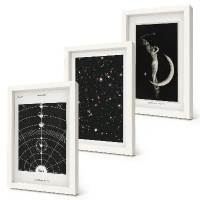 Lot de 3 tableaux représentant une figure nocturne de galaxie du système solaire sur la lune