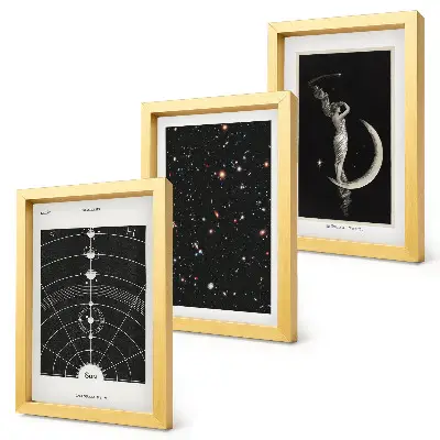 Lot de 3 tableaux représentant une figure nocturne de galaxie du système solaire sur la lune