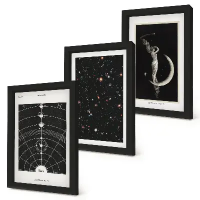 Lot de 3 tableaux représentant une figure nocturne de galaxie du système solaire sur la lune