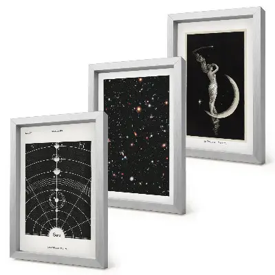 Lot de 3 tableaux représentant une figure nocturne de galaxie du système solaire sur la lune