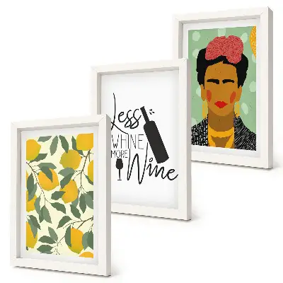 Ensemble de 3 tableaux slogan sur le vin et portrait de Frida Kahlo