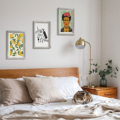 Ensemble de 3 tableaux Slogan de Lemons sur le vin, portrait de Frida Kahlo