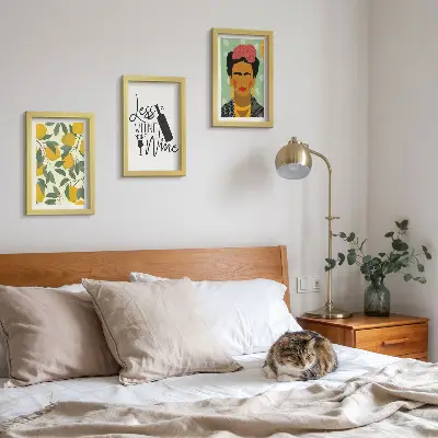 Ensemble de 3 tableaux slogan sur le vin et portrait de Frida Kahlo