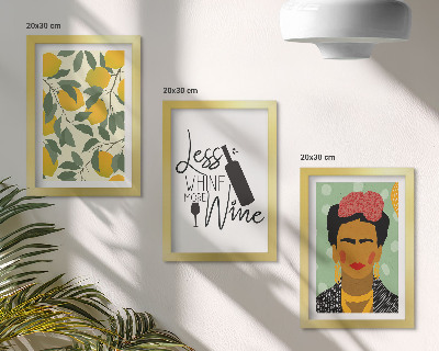 Ensemble de 3 tableaux Slogan de Lemons sur le vin, portrait de Frida Kahlo
