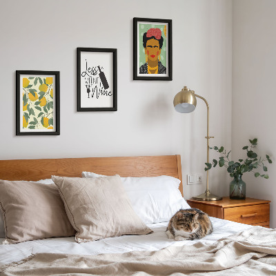 Ensemble de 3 tableaux Slogan de Lemons sur le vin, portrait de Frida Kahlo