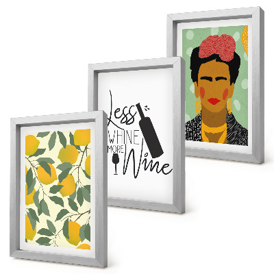 Ensemble de 3 tableaux Slogan de Lemons sur le vin, portrait de Frida Kahlo