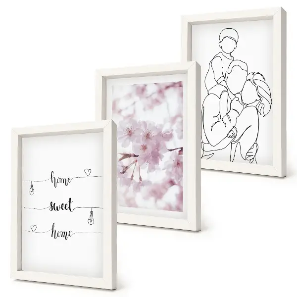 Lot de 3 tableaux fleurs et famille au design minimaliste