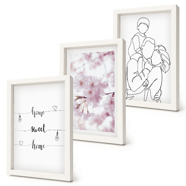 Lot de 3 tableaux Fleurs et famille dans un design minimaliste