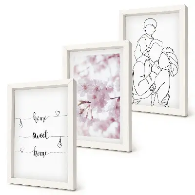 Lot de 3 tableaux fleurs et famille au design minimaliste