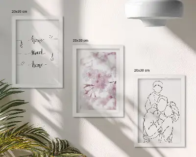 Lot de 3 tableaux fleurs et famille au design minimaliste