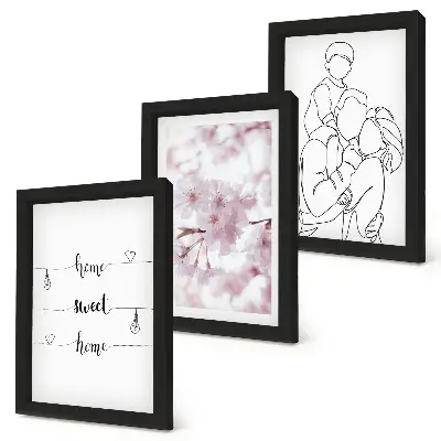 Lot de 3 tableaux fleurs et famille au design minimaliste