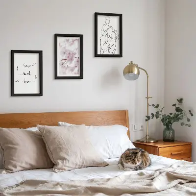 Lot de 3 tableaux fleurs et famille au design minimaliste