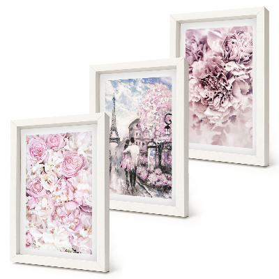 Ensemble de 3 tableaux Paysage romantique de fleurs aux nuances de rose